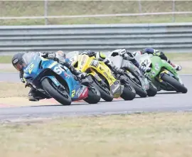  ?? Picture: Paul Bedford ?? CLOSE STUFF. Saturday’s Super600 races at Red Star should witness this kind of action from Blaze Baker, Aiden Liebenberg, Jesse Boshoff and Malcolm Rudman.