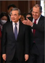  ?? (AP/Alexander Nemenov) ?? Russian Foreign Minister Sergey Lavrov, meeting with Wang Yi in Moscow on Wednesday, noted that Russia and China “have shown the readiness to speak in defense of each other’s interests.”