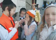  ??  ?? CHILDREN PLAY with cigarettes on Purim in Jerusalem.