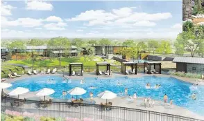  ?? Photo courtesy of Rise Communitie­s ?? Cane Island residents will have unlimited use of a pool with adjacent splash pad; an adult pool; and a fully equipped, two-story fitness center.