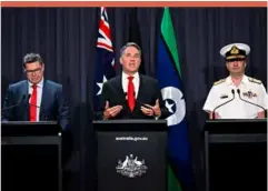  ?? ?? Australian Defense Minister Richard Marles (center) in Canberra, yesterday