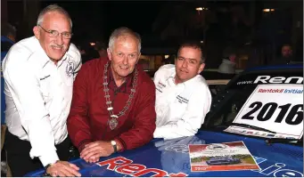  ??  ?? Launching the Rentokill Initial Killarney Historic Rally were Michael O’Mahony Managing Director Rentokil Initial, Mayor of Kerry Brendan Cronin, Kevin Flannery Clerk of the Course at Scott’s Hotel, Killarney on Sunday. Photo by Michelle Cooper Galvin