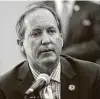  ?? Jay Janner / Associated Press ?? Ken Paxton wrote to Treasury chief Steven Mnuchin in May, trying to revoke COVID-19 relief money over Harris County’s mail-in ballot plan.