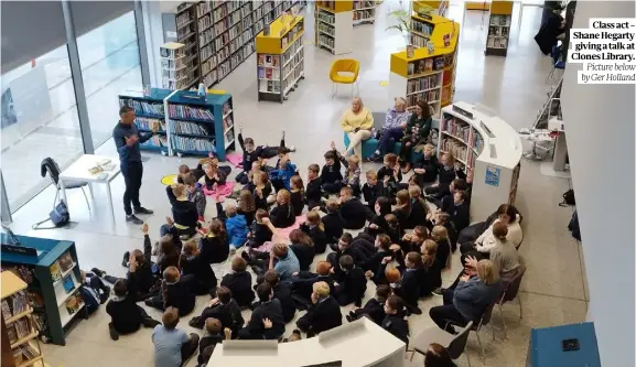  ?? Picture below by Ger Holland ?? Class act – Shane Hegarty giving a talk at Clones Library.