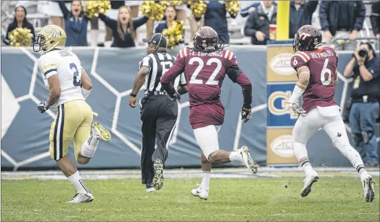  ?? CONTRIBUTE­D BY JOHN AMIS ?? Tech wide receiver Ricky Jeune (2) gets away from a pair of Virginia Tech defensive backs for the decisive 80-yard touchdown catch in the fourth quarter.