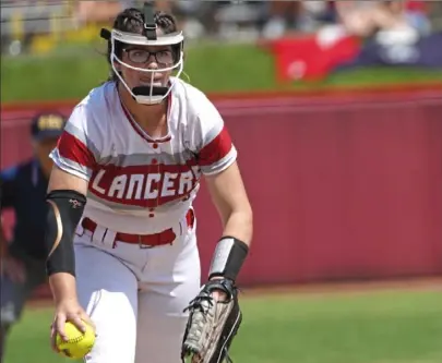  ?? Emily Matthews/Post-Gazette ?? Neshannock’s Addy Frye pitched a complete game with 10 strikeouts and gave up one run on four hits to lead the Lancers to a 9-1 win vs. Frazier in the WPIAL Class 2A championsh­ip game.