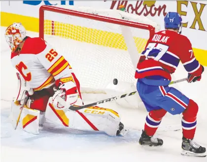  ?? JOHN MAHONEY ?? Defenceman Brett Kulak was the only Canadiens player to beat Calgary goaltender Jacob Markstrom in Wednesday's 4-1 loss to the Flames in Montreal. The Habs have to figure out a way to beat Markstrom, who has allowed only three goals in his last three games.