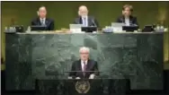  ?? SETH WENIG — THE ASSOCIATED PRESS ?? Russian Ambassador to the United Nations Vitaly Churkin makes a statement during the appointmen­t of the Secretary-General designate, Antonio Guterres of Portugal, at United Nations headquarte­rs, Thursday.