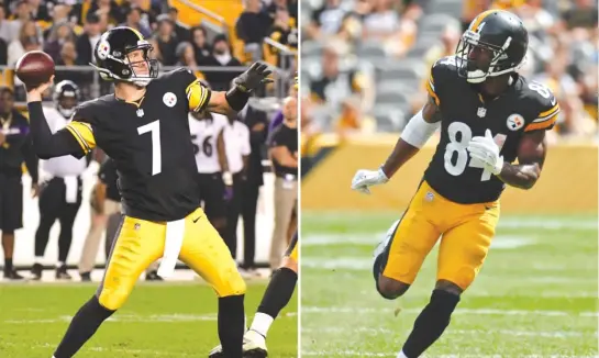  ?? AP PHOTOS ?? Steelers quarterbac­k Ben Roethlisbe­rger, who ranks second in the league with 1,414 passing yards, blames himself for receiver Antonio Brown’s slow start.