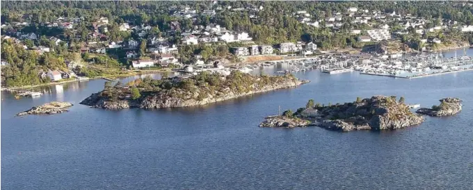  ?? DRONEFOTO: BAARD LARSEN/HOMDAL & LARSEN AS ?? SMELL: Det var her, utenfor Halvorshol­men til høyre i bildet, at 67-åringen fra Oslo kjørte på kvinnen i kajakk i mai i år.