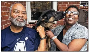  ?? Arkansas Democrat-Gazette/MITCHELL PE MASILUN ?? Darryl Lunon and his wife, Barbara, pose with Bibi at their home in Pulaski County on Sunday. The couple’s lawsuit against North Little Rock animal control and Pulaski County is now at the 8th U.S. Circuit Court of Appeals.