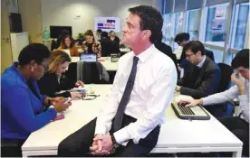  ?? —AP ?? PARIS: Former French Prime Minister Manuel Valls, now candidate for the socialist party primary election, is pictured during the inaugurati­on of his campaign headquarte­rs.