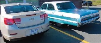  ??  ?? Chevrolet rear-ends across many years. At the left, 2015 Malibu; next to it, definitely an antique (a 1963?) and on the right, the oldest of the three in a photo sent in by Patrick Walsh (“the back-end of a Chevrolet seen on a September trip to Bell...