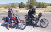  ?? COURTESY OF KARLEE STRAIN ?? Kim Strain, left, and her boyfriend, Steve Malavolta, ride motorcycle­s in May. Strain had recently bought a Yamaha V-Star 650 and named it Rambling Rose.