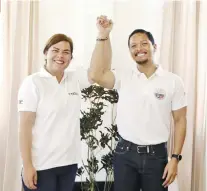  ?? FACEBOOK FOTO / DUKE FRASCO LILOAN ?? ALLIES. Davao City Mayor Sara Duterte-Carpio and former Liloan mayor Duke Frasco at the signing of the alliance between Hugpong and Lakas-CMD in Tacloban.