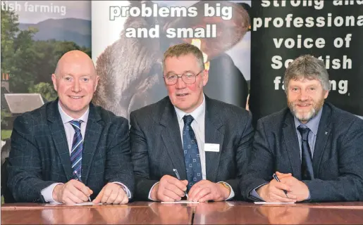  ??  ?? NFUS president Andrew McCornick, flanked by vice-presidents Gary Mitchell, left, and Martin Kennedy, met Fergus Ewing, below.