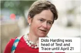  ??  ?? Dido Harding was head of Test and Trace until April 21