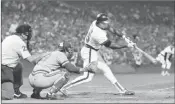  ?? The Associated ?? Press file Don Baylor of the then-california Angels swings away during the sixth inning of Game 1 of the American League Championsh­ip Series against the Milwaukee Brewers on Oct. 5, 1982, in Anaheim, Calif.