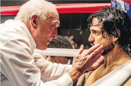  ??  ?? Robert De Niro, left, and Edgar Ramirez in Hands of Stone, the story of Roberto Duran, opening Friday.