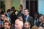  ?? JABIN BOTSFORD/THE WASHINGTON POST ?? Jared Kushner, a senior White House adviser and President Donald Trump’s son-in-law, listens as Vice President Mike Pence speaks during an event at the Eisenhower Executive Office Building early this month.