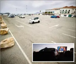  ??  ?? Le parking du Palm Beach transformé en ciné drive dès mercredi et pour cinq soirées cinéphiles. (Photo Clément Tiberghien et photo illustrati­on AFP)