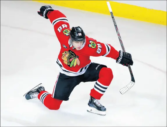  ?? NUCCIO DINUZZO/CHICAGO TRIBUNE ?? Patrick Kane would be only the fourth Blackhawk to score 50 goals in a season, joining Bobby Hull, Al Secord and Jeremy Roenick.