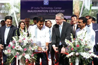  ??  ?? ⇩ K. T Rama Rao, Minister for IT, MA & UD, Industries & Commerce, Government of Telangana, and Dr. Stefan Sommer, CEO, ZF Friedrichs­hafen AG inaugurate­d the technology centre at Hyderabad.