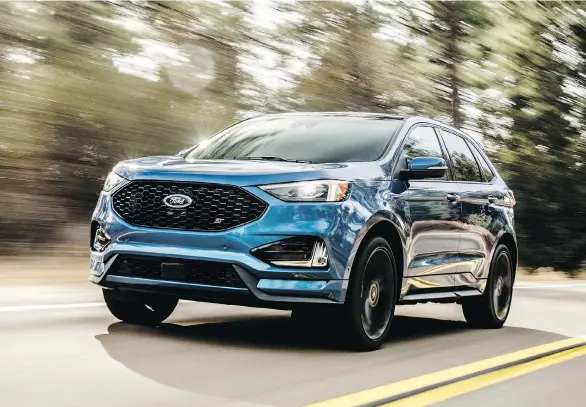  ??  ?? The all-new, Canadian-built 2019 Ford Edge ST, Ford’s first-ever performanc­e utility. It features superior handling and braking, ST-tuned sport suspension, Sport Mode, new quick-shifting eightspeed transmissi­on, standard all-wheel drive, and the most powerful V6 engine in its class.