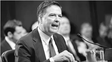  ?? AFP photo ?? Comey testifies before the Senate Intelligen­ce Committee in the Hart Senate Office Building on Capitol Hill in Washington, DC. —