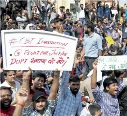  ?? — G. N. JHA ?? Staff Selection Commission ( SSC) aspirants stage a protest at Lodhi Road in New Delhi on Saturday to demand a CBI probe into the alleged paper leak.