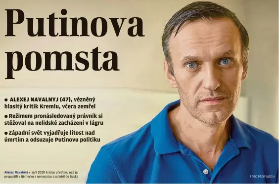  ?? FOTO PROFIMEDIA ?? Alexej Navalnyj v září 2020 krátce předtím, než jej propustili v Německu z nemocnice a odletěl do Ruska