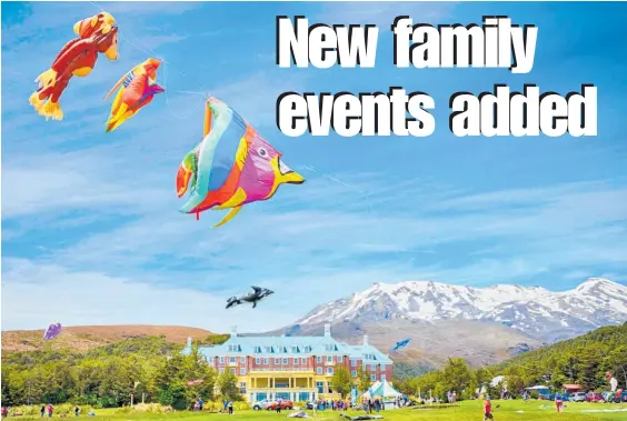  ?? Photo / Supplied ?? Colourful kites in all shapes and sizes will be gracing the skies of Whakapapa on New Year’s Day at the annual Come Fly a Kite event held on the golf course at Chateau Tongariro Hotel. This is the first in a series of nature and conservati­on-related events and activities organised as part of Project Tongariro and the Department of Conservati­on’s Mahi Aroha Summer Nature Programme.