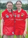  ??  ?? Ally Mulkerrins and Sophia Fitzgerald wearing the red and white playing for the Cork U14 A team in Castle Road on Saturday last.