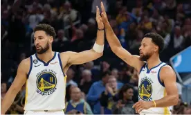  ?? Kyle Terada/USA Today Sports ?? Warriors guard Klay Thompson (11) high-fives Stephen Curry (30) during the second quarter of Tuesday’s game against the Lakers at Chase Center in San Francisco. Photograph: