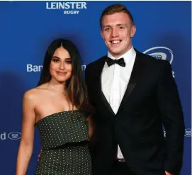  ?? RAMSEY CARDY/SPORTSFILE ?? Dan Leavy and Aoife Rafter at the Leinster Rugby awards dinner in the InterConti­nental Hotel last night