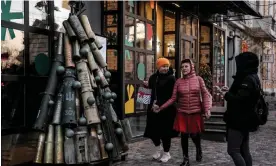  ?? ?? A Christmas tree made from spent ammunition in Kyiv, Ukraine, 19 December 2023. Photograph: Oleg Petrasyuk/EPA