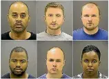  ?? PHOTO: REUTERS ?? Police officers, clockwise from top left, Caesar Goodson Jr, Edward Nero, Garrett Miller, Alicia White, Brian Rice and William Porter, will not face charges over the death of Freddie Gray.