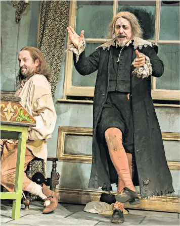  ??  ?? Panto comedy: Griff Rhys Jones as Harpagon, right, and Lee Mack as Maître Jaques in Moliere’s The Miser