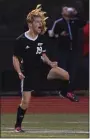  ?? AUSTIN HERTZOG - MEDIANEWS GROUP ?? Landon Wenger celebrates after scoring Boyertown’s second goal in the PAC championsh­ip.