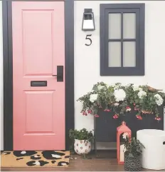  ??  ?? Design and DIY expert Leigh-Ann Allaire Perrault created a front porch featuring a coral pink door and leopard print mat on a recent episode of Cityline.