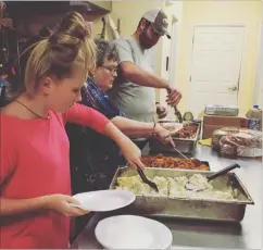  ?? SUBMITTED PHOTOS ?? Left: Laura Beth Rogers, from left, Sharon McGehee, and Christophe­r Mashburn volunteer at Bethlehem House in Conway. Right: Rogers readies herself for the interview portion of the Pure Internatio­nal Arkansas Young Miss competitio­n. Jessica Mashburn,...