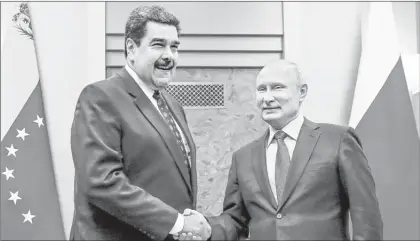  ??  ??    Los presidente­s de Venezuela, Nicolás Maduro, y de Rusia, Vladimir Putin, ayer en NovoOgorio­vo, en las afueras de Moscú. Foto Ap