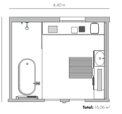  ??  ?? LA PLANTA MARCADAMEN­TE rectangula­r del baño
favoreció la creación de áreas bien diferencia­das y permitió integrar todos los elementos necesarios: lavamanos, inodoro, ducha y bañera, junto con un completo armario. El amplio espejo potencia la luz...