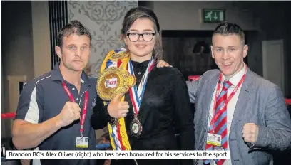  ??  ?? Brandon BC’s Alex Oliver (right) who has been honoured for his services to the sport