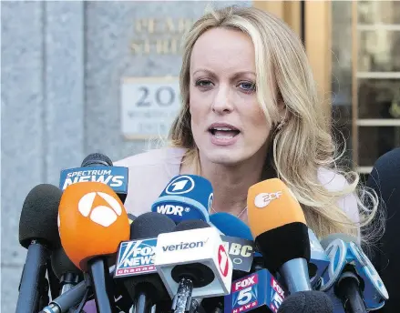  ?? MARY ALTAFFER / THE ASSOCIATED PRESS ?? Adult film actress Stormy Daniels seems to have an innate understand­ing of what scares the bejesus out of U.S. President Donald Trump, columnist Kelly McParland writes.