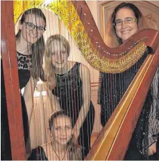  ?? FOTO: JENNY MAUCH ?? Spielen Harfe auf der Insel Mainau (hinten von links): Katharina Gauß, Samira Nowarra, Simone Häusler, (vorne): Sarah Mauch.