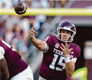  ?? Sam Craft/associated Press ?? Based on his play in 2023, Connor Weigman is A&M’S No. 1 quarterbac­k but will have to hold the spot in the fall.
