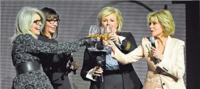  ?? CHRIS PIZZELLO/INVISION/ASSOCIATE PRESS ?? Diane Keaton (from left), Mary Steenburge­n, Candice Bergen and Jane Fonda toast their new movie “Book Club” at CinemaCon 2018 in Las Vegas last month. The movie is a rare summer creature: one targeting older female moviegoers.