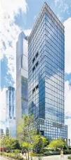  ?? ?? An 89,000-square-foot sublease on the top three floors of 55 Hudson Yards (above) has hit the market asking $165 per foot.