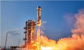  ?? Photograph: Blue Origin/Zuma/Shuttersto­ck ?? Jeff Bezos launches on Blue Origin’s New Shepard, Van Horn, Texas, 20 July.